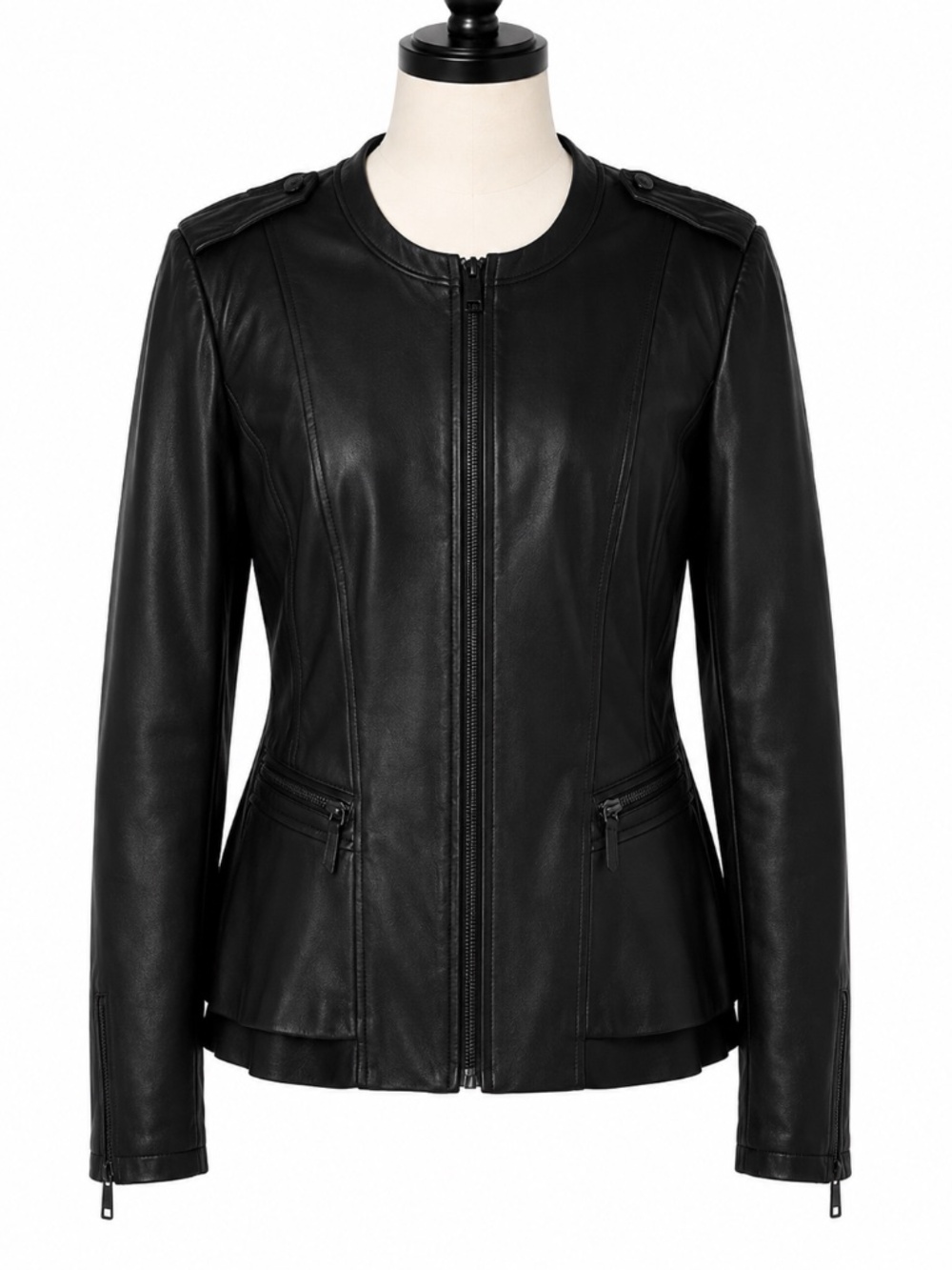 G.I.L.I. Faux Leather Moto Jacket Black Zip Front Size 12